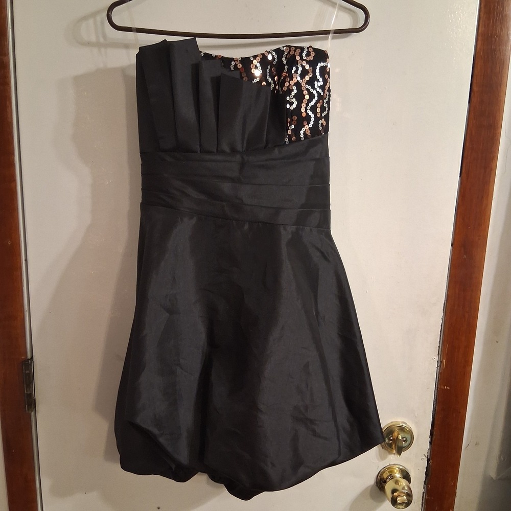 Vtg 90s Y2K Bubble Dress Blk Sequined Strapless Formal Windsor Glam 13 LBD USA